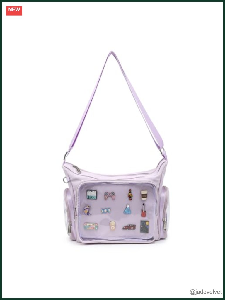 Canvas Ita Bag Crossbody Shoulder Bag With Anime Pins Display Medium